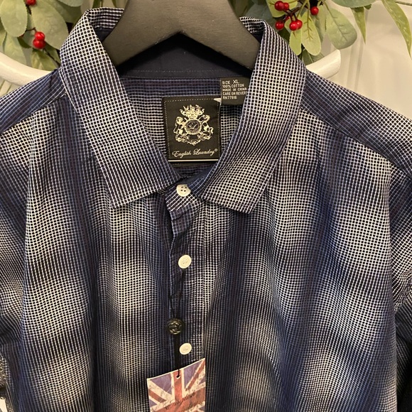 NWT English Laundry Ombre Micro Plaid Grid Button Down Shirt Flip Cuff LS XL - Picture 3 of 11